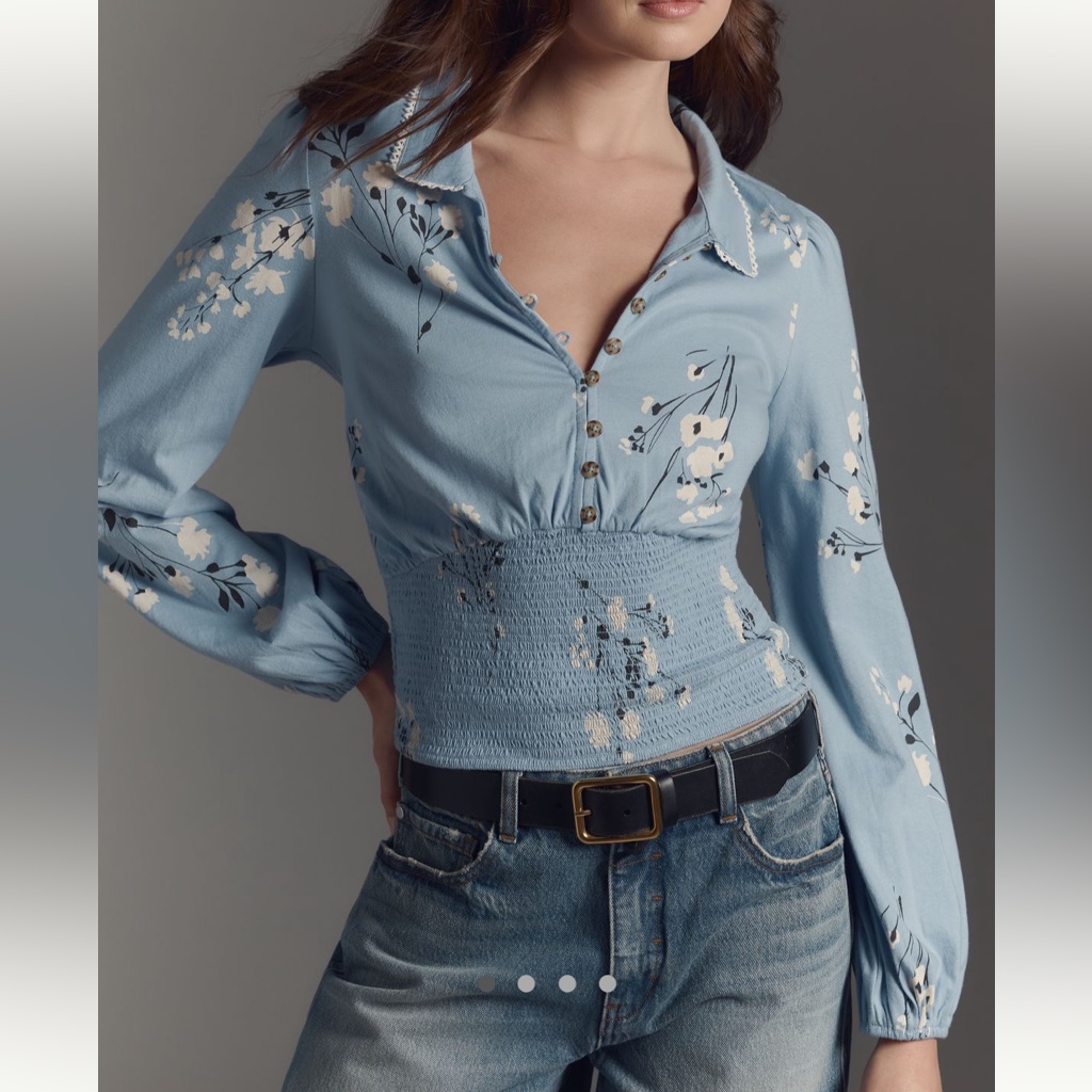 Maeve Smocked Button Top In Blue Floral Like New